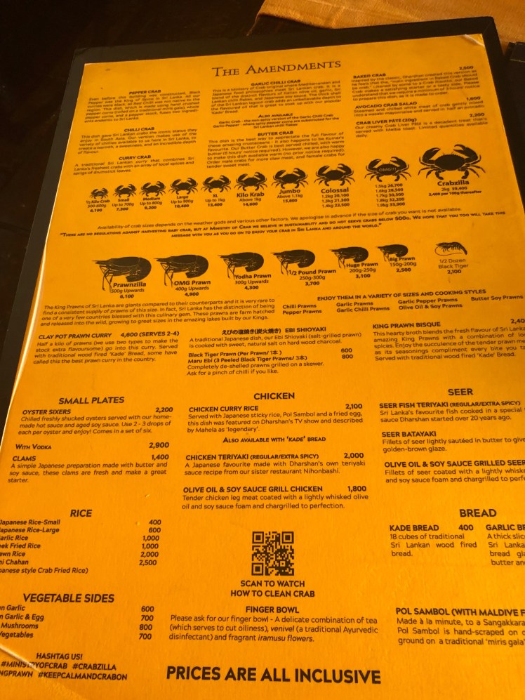 ministry of crab menu